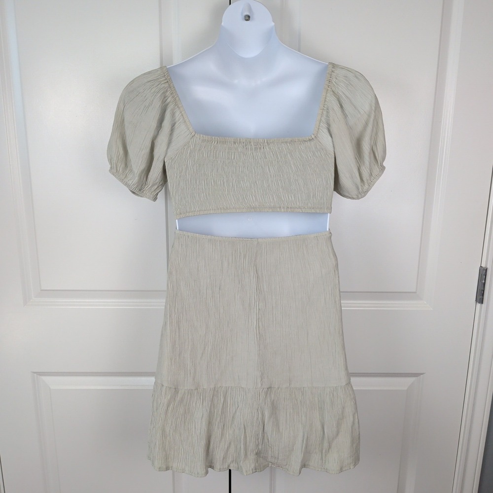 Cutout Crinkle Puff Sleeve Mini‎ Dress Size Small Gray - Picture 5 of 9